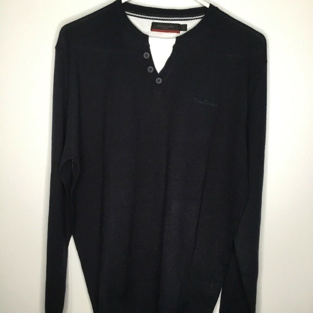 Pierre Cardin Men's Navy Knit Long Sleeve Pullover Henley Sweater Size L